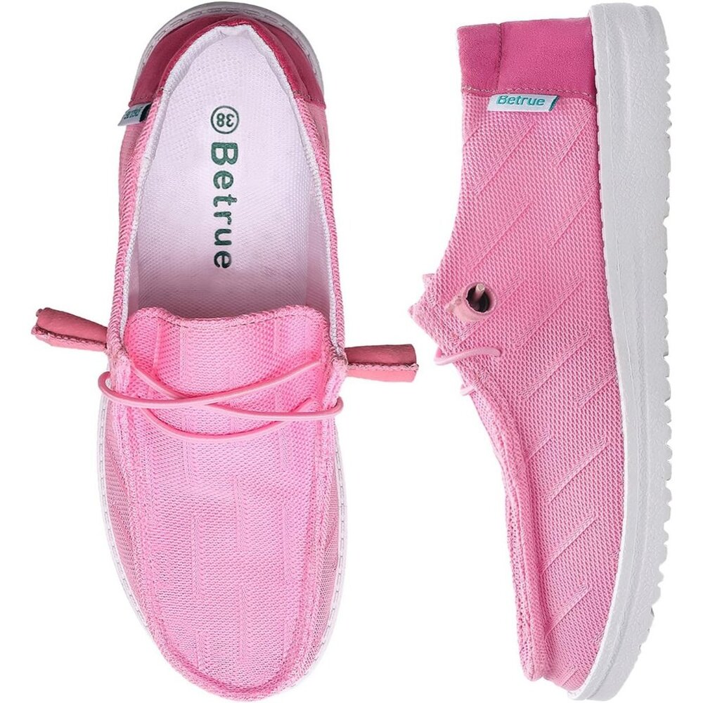 Women's Rose Red Casual Slip On Deck Canvas Loafers Sneakers Boot Shoes